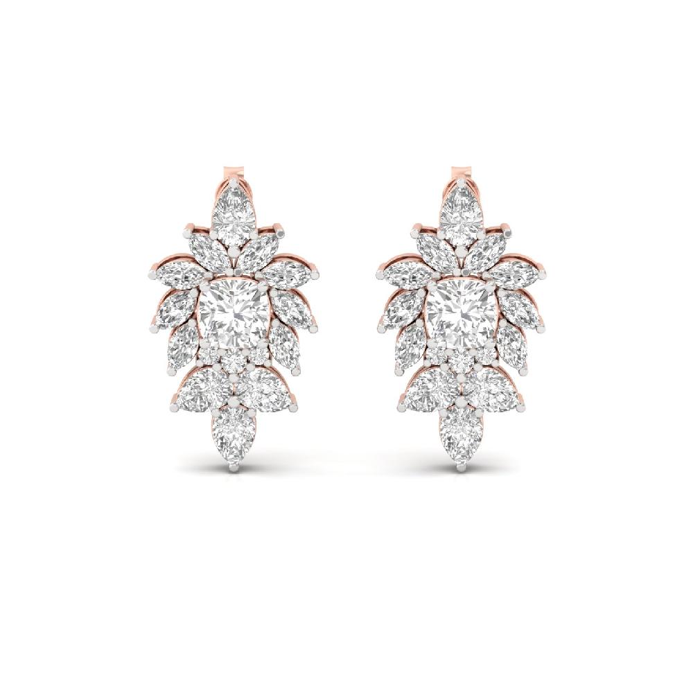 1.30Ct Cushion, Pear & Marquise CVD Diamond Cluster Earrings