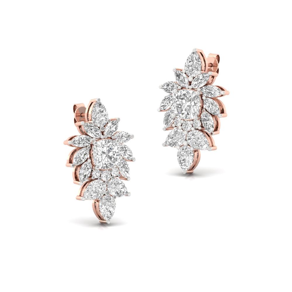 1.30Ct Cushion, Pear & Marquise CVD Diamond Cluster Earrings