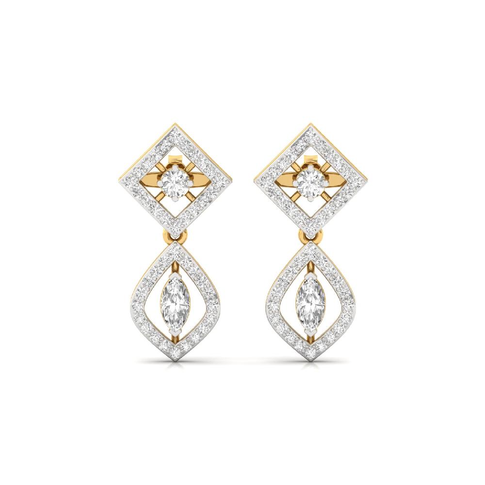 Marquise Cut CVD Diamond Stud Earrings Center and Round Accent Stones