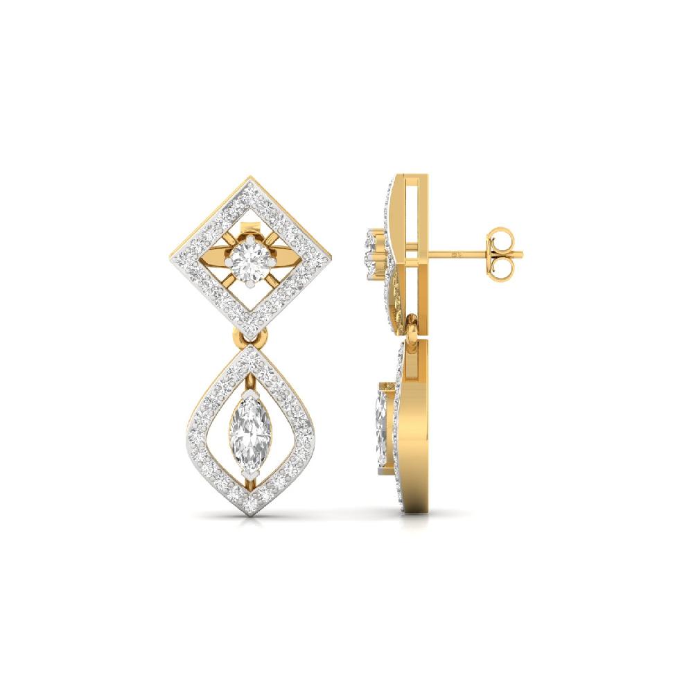 Marquise Cut CVD Diamond Stud Earrings Center and Round Accent Stones