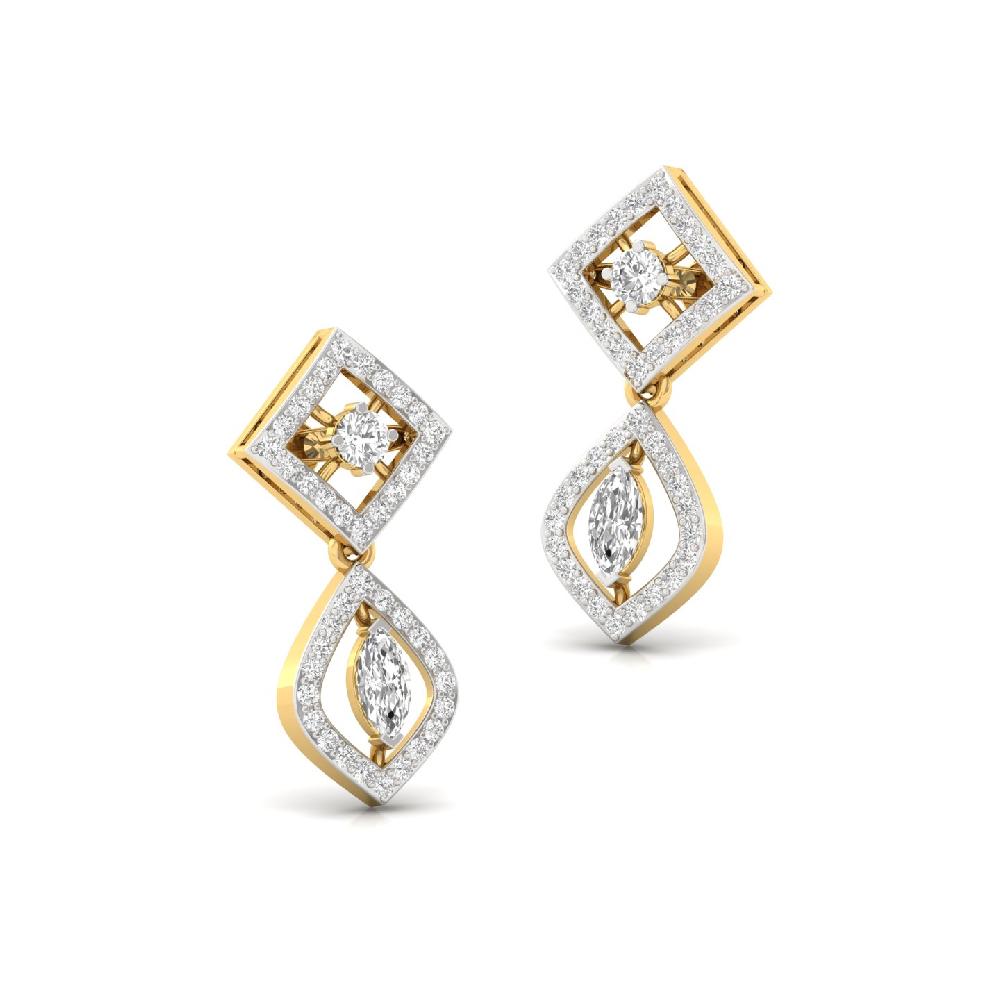 Marquise Cut CVD Diamond Stud Earrings Center and Round Accent Stones