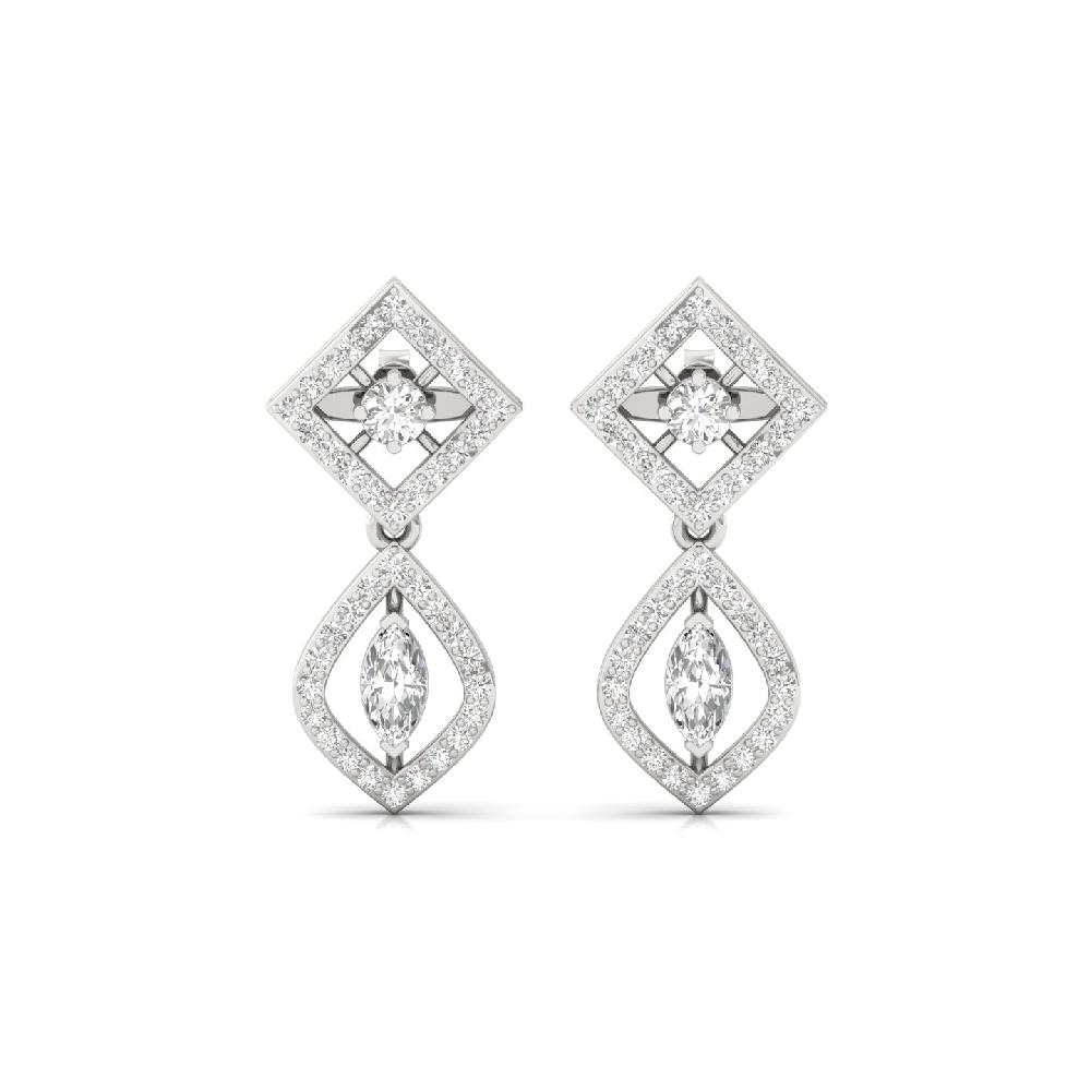 Marquise Cut CVD Diamond Stud Earrings Center and Round Accent Stones