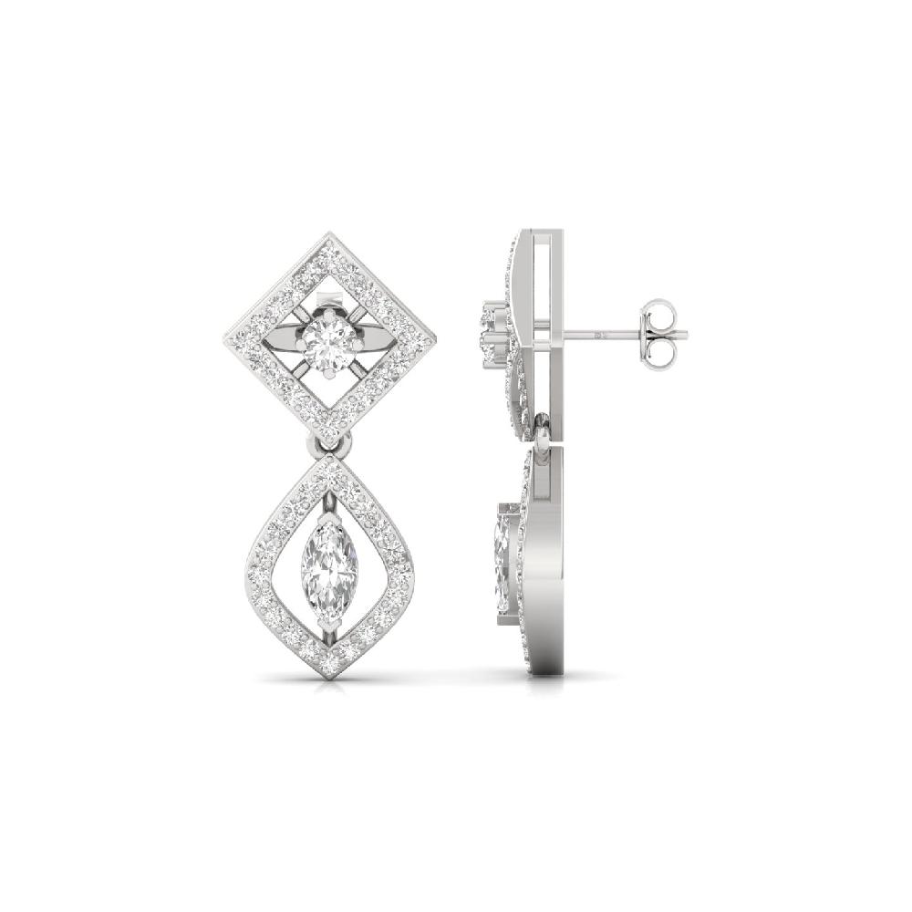 Marquise Cut CVD Diamond Stud Earrings Center and Round Accent Stones