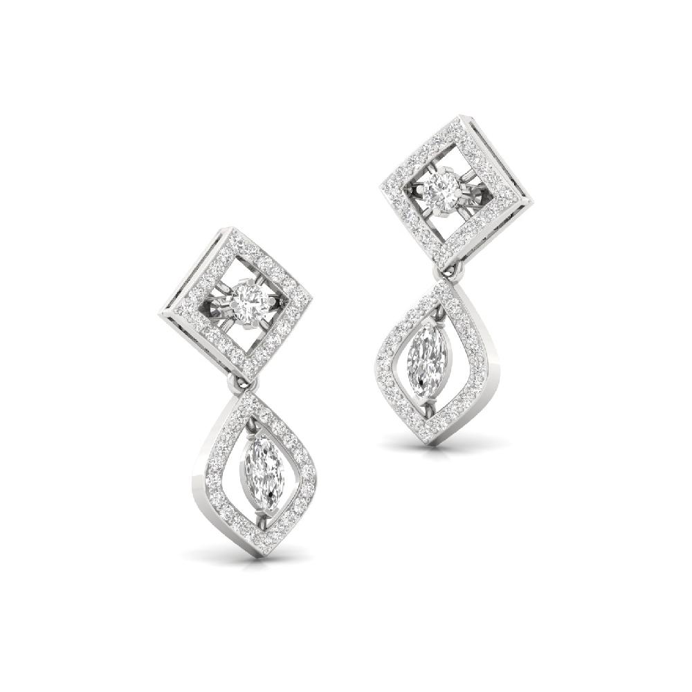 Marquise Cut CVD Diamond Stud Earrings Center and Round Accent Stones