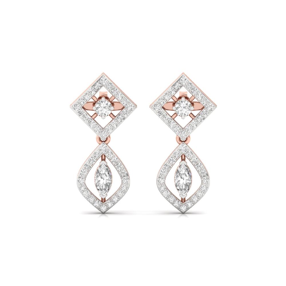 Marquise Cut CVD Diamond Stud Earrings Center and Round Accent Stones