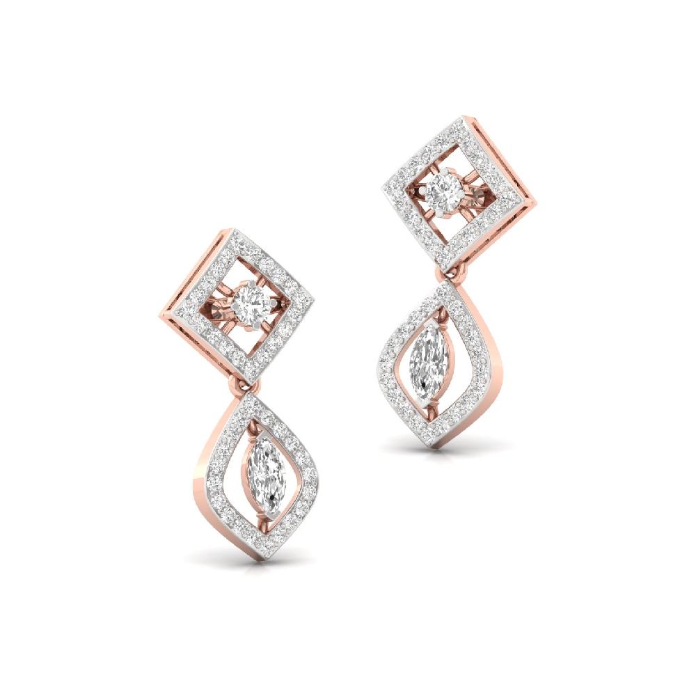 Marquise Cut CVD Diamond Stud Earrings Center and Round Accent Stones