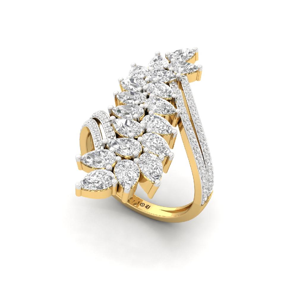 Unique Pear and Round Cut CVd Lab Grown Diamond Ring 