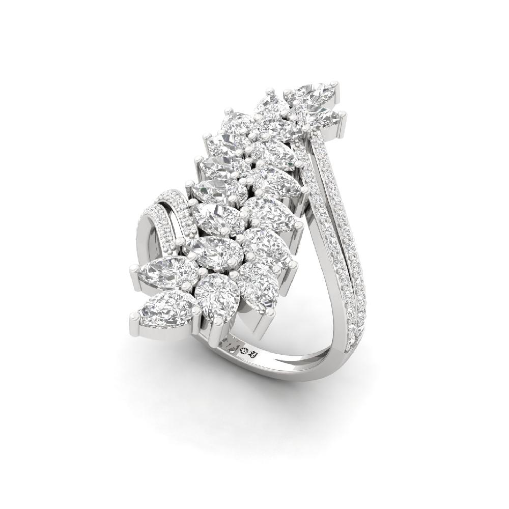 Unique Pear and Round Cut CVd Lab Grown Diamond Ring 