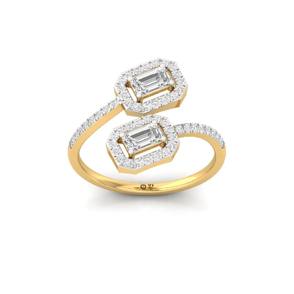 0.52ct Emerald Cut Twin Diamond Ring with Round Accents