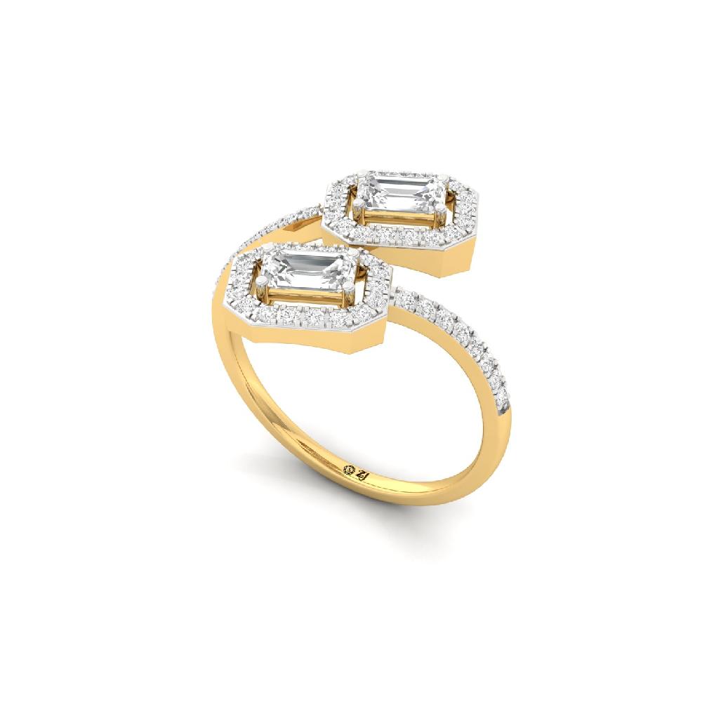0.52ct Emerald Cut Twin Diamond Ring with Round Accents