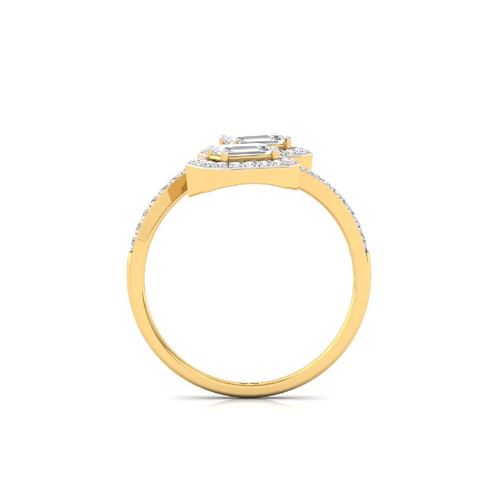 0.52ct Emerald Cut Twin Diamond Ring with Round Accents