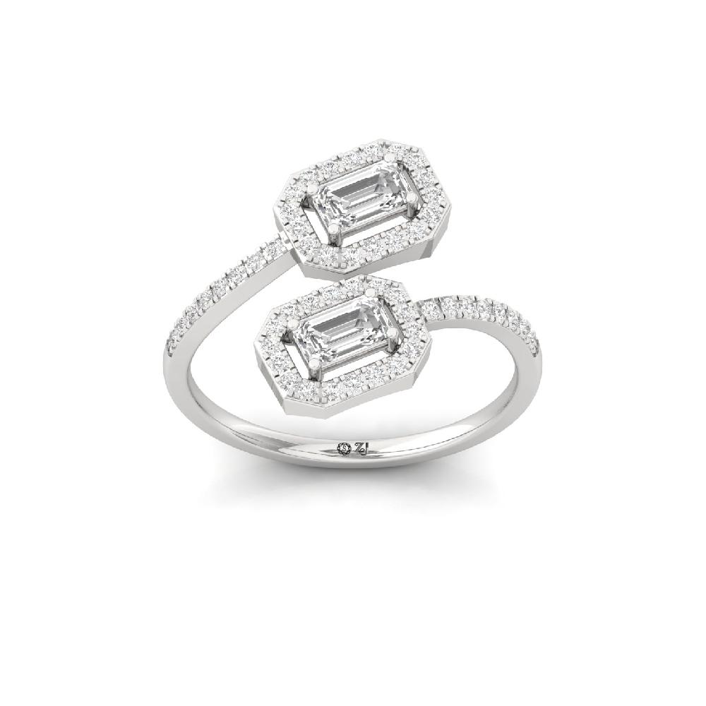 0.52ct Emerald Cut Twin Diamond Ring with Round Accents
