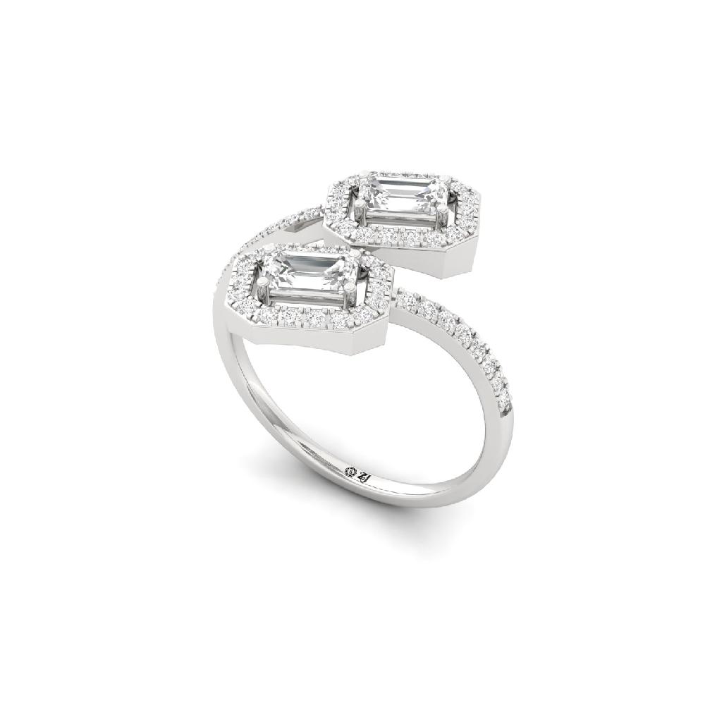 0.52ct Emerald Cut Twin Diamond Ring with Round Accents