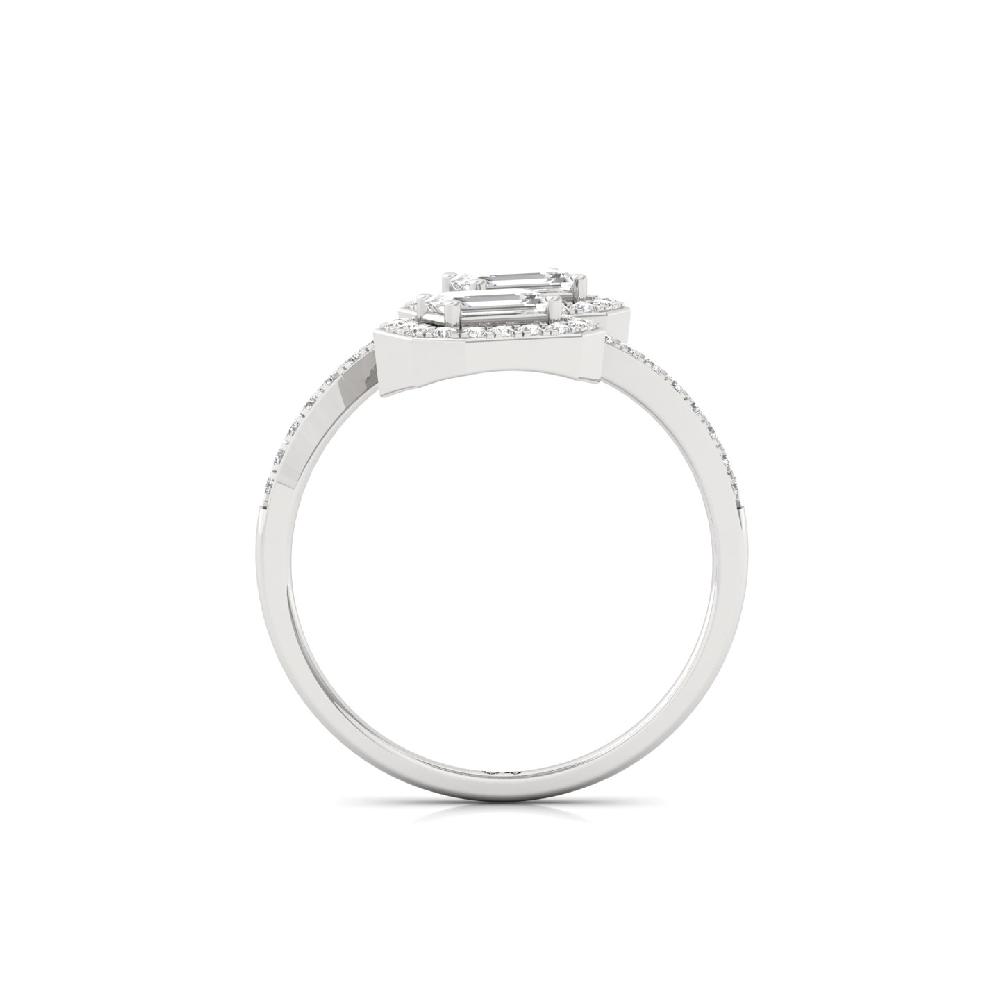 0.52ct Emerald Cut Twin Diamond Ring with Round Accents