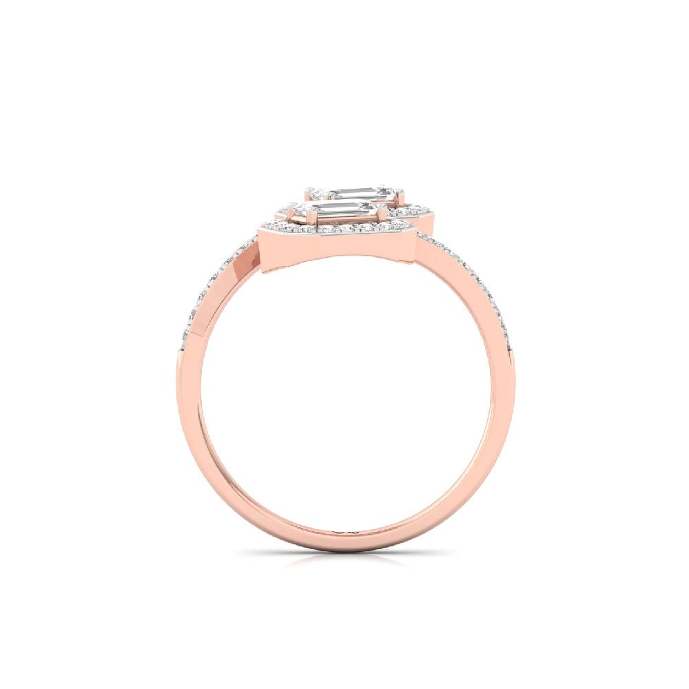 0.52ct Emerald Cut Twin Diamond Ring with Round Accents