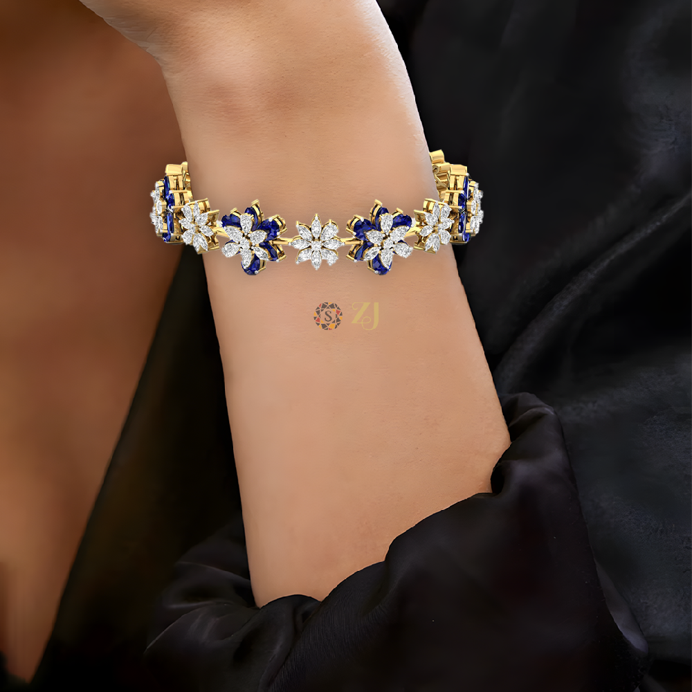 Royal Blue Floral Diamond Bracelet Lab Grown Diamond