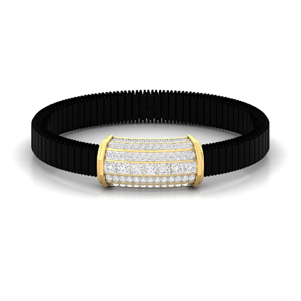Princess & Round Lab Grown CVD Diamond Men's Leather Strap Bracelet