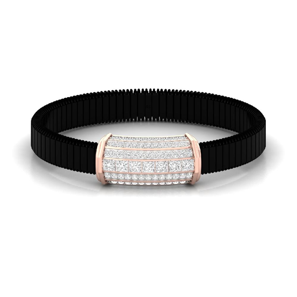 Princess & Round Lab Grown CVD Diamond Men's Leather Strap Bracelet