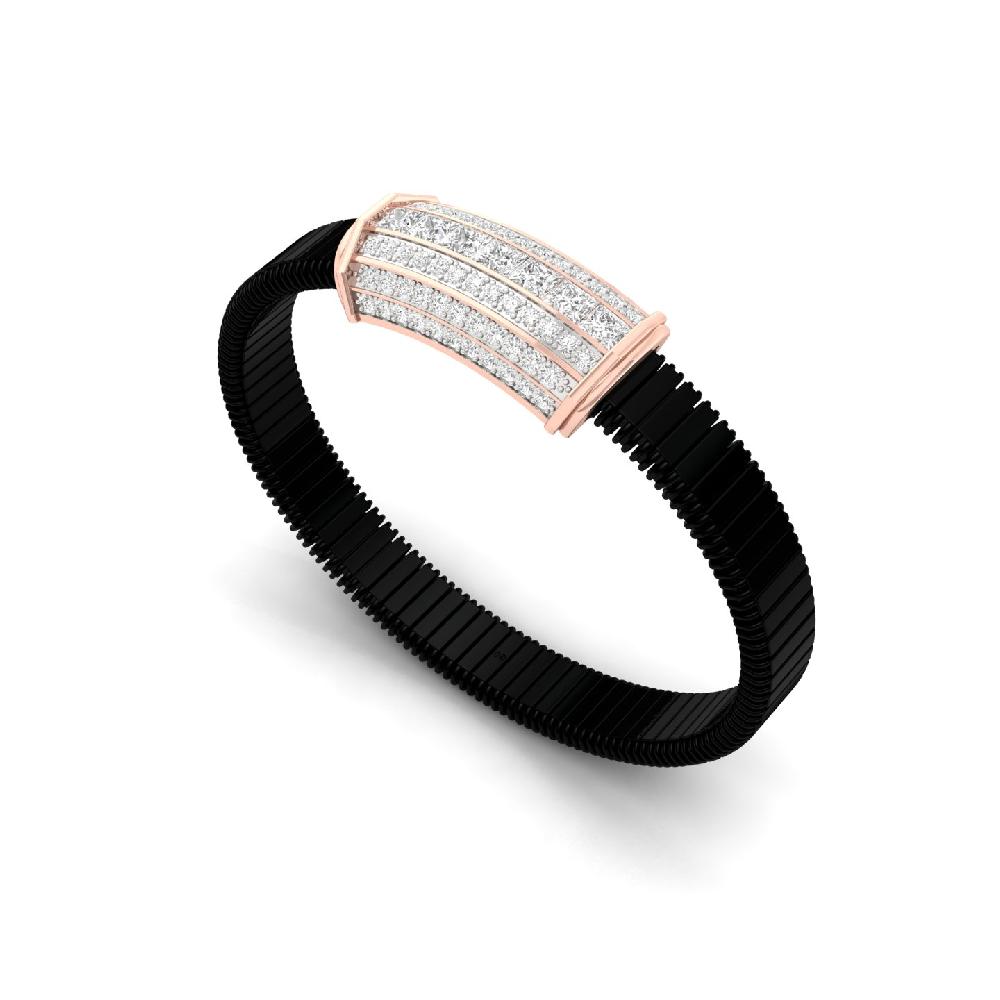 Princess & Round Lab Grown CVD Diamond Men's Leather Strap Bracelet