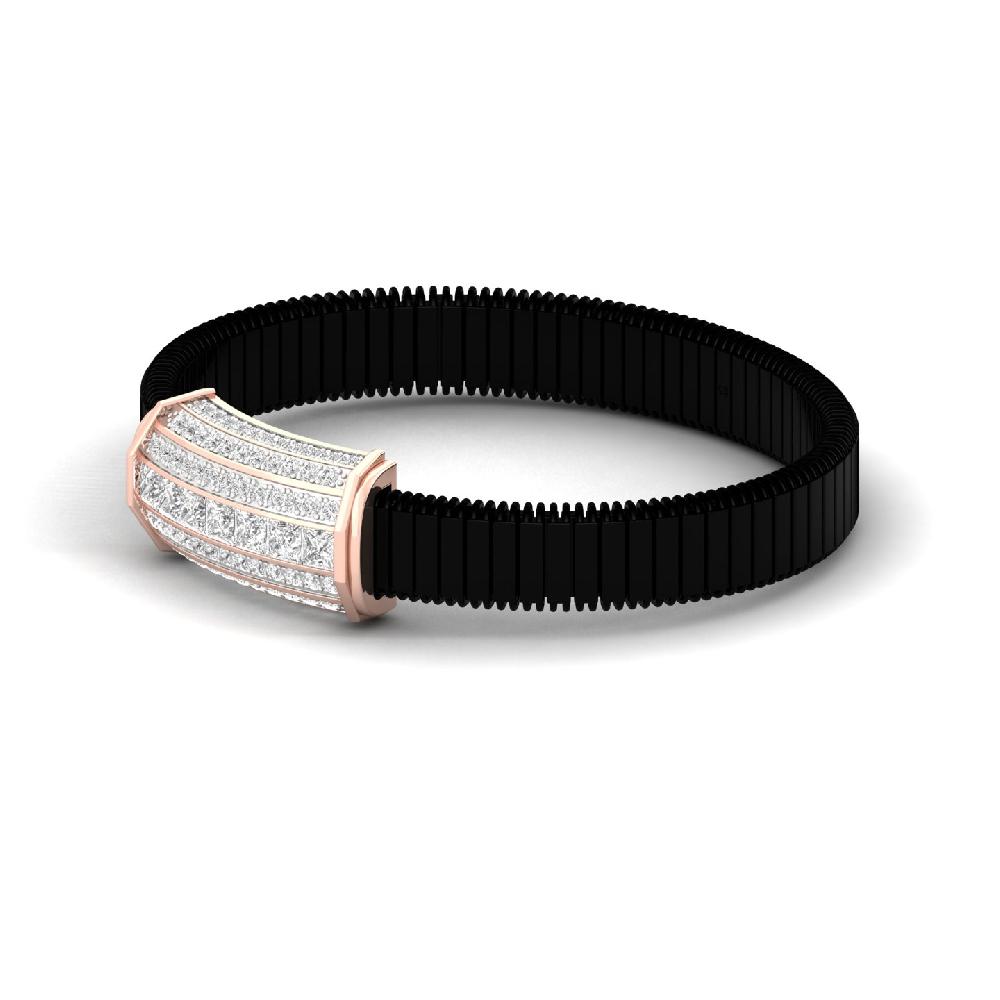 Princess & Round Lab Grown CVD Diamond Men's Leather Strap Bracelet