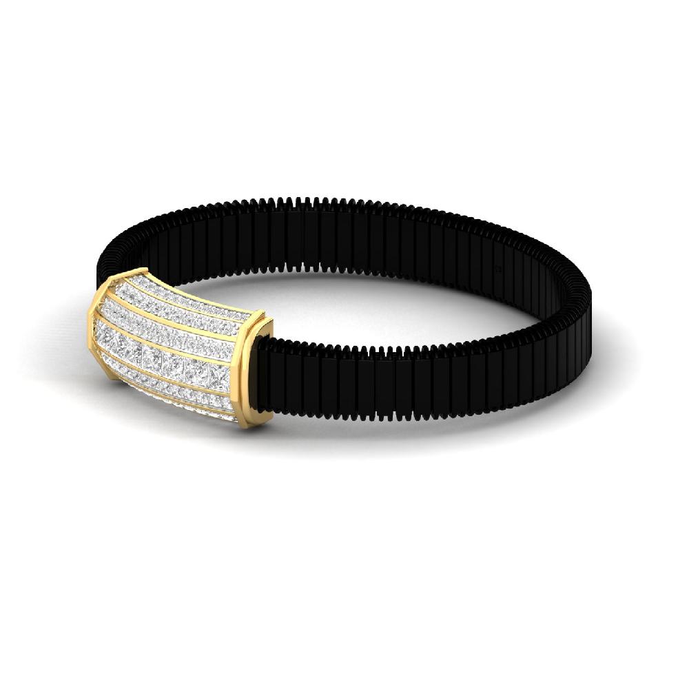 Princess & Round Lab Grown CVD Diamond Men's Leather Strap Bracelet