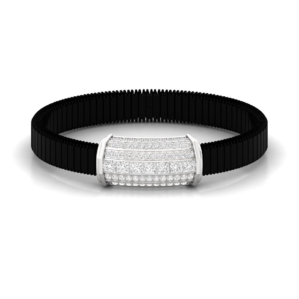 Princess & Round Lab Grown CVD Diamond Men's Leather Strap Bracelet
