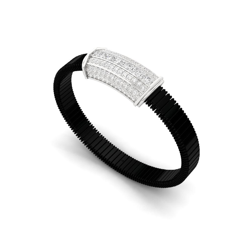 Princess & Round Lab Grown CVD Diamond Men's Leather Strap Bracelet