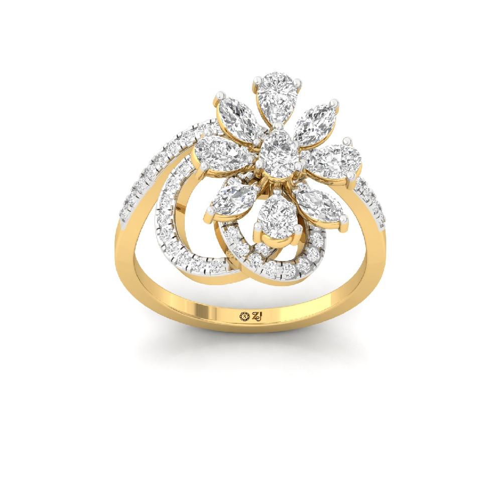 Lab Grown Pear Floral  Statement Diamond Ring