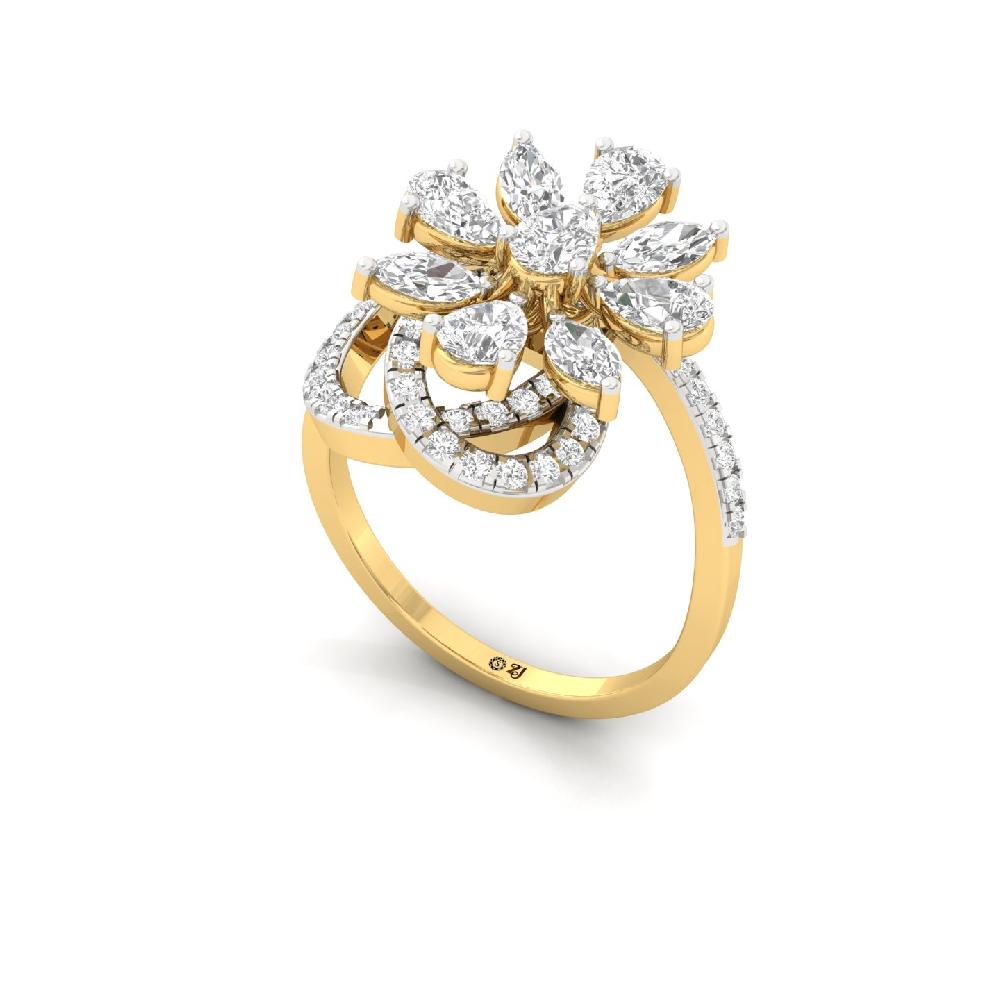 Lab Grown Pear Floral  Statement Diamond Ring