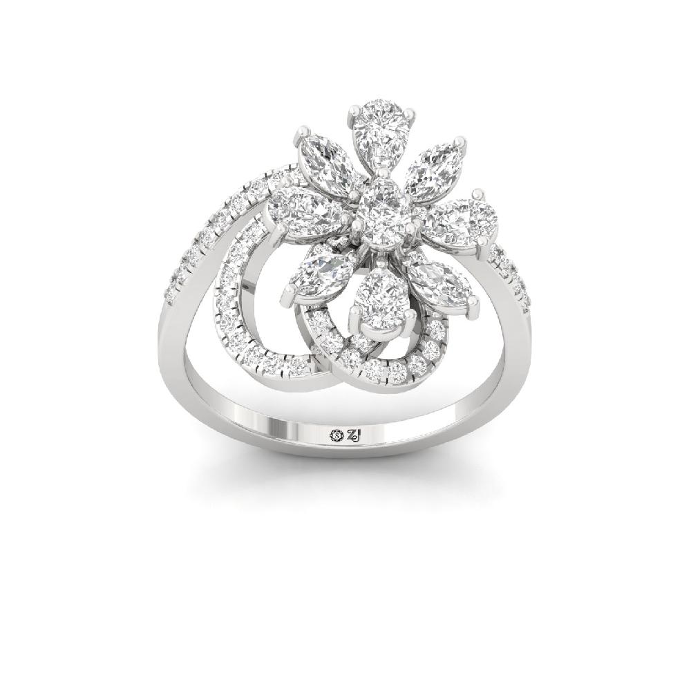 Lab Grown Pear Floral  Statement Diamond Ring
