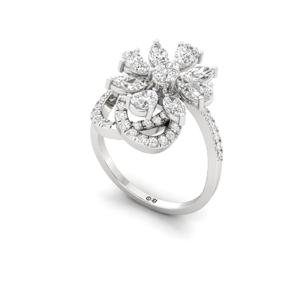 Lab Grown Pear Floral  Statement Diamond Ring