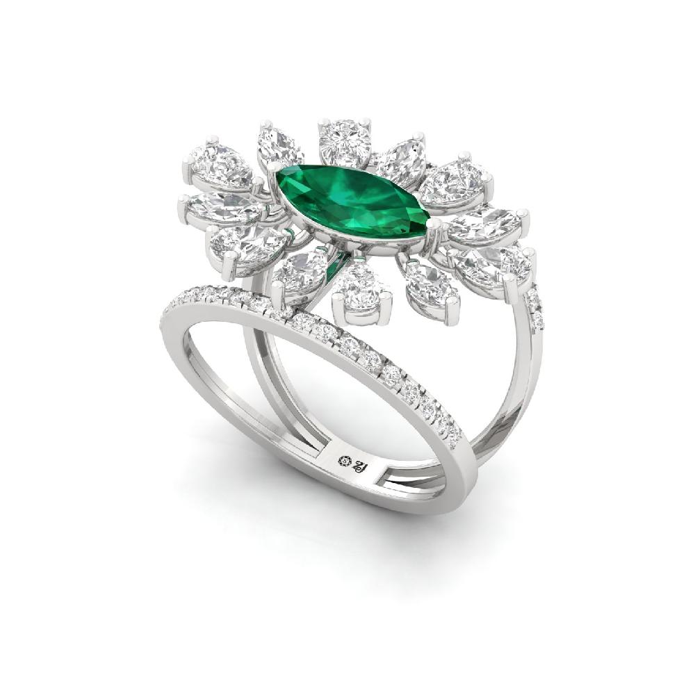 Lab Grown Marquise Emerald  Diamond Ring