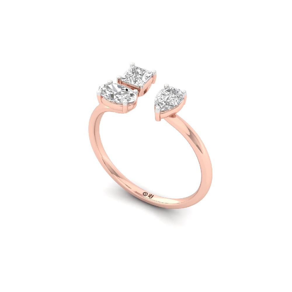 Lab Grown Three Stone  Ring with Mixed Cuts