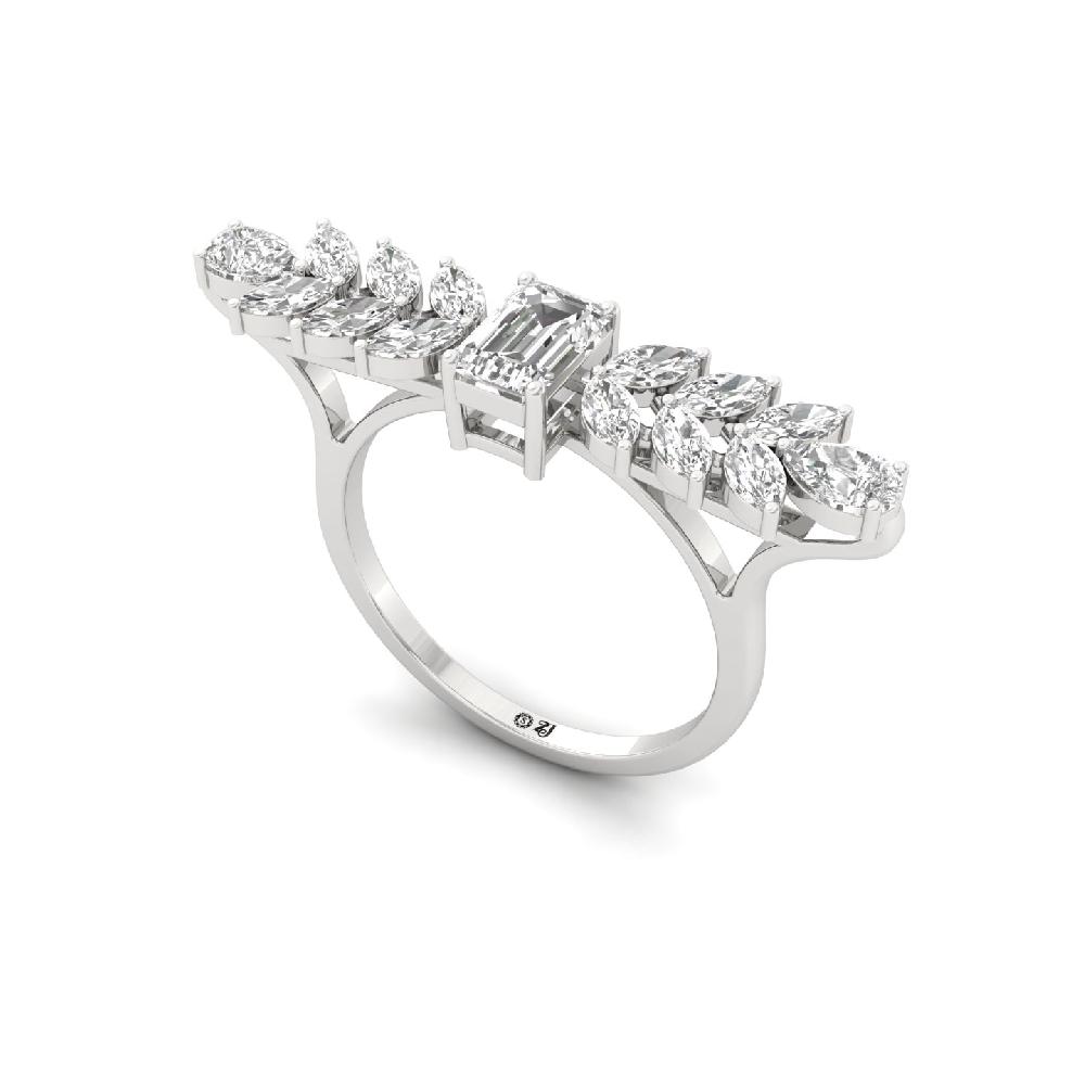 Lab Grown Diamond Marquise & Emerald Designer Ring