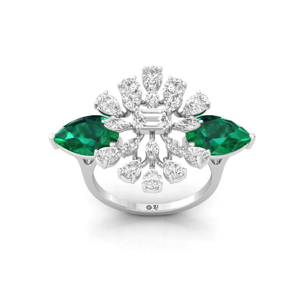  Lab Grown CVD Diamond & Emerald Cocktail Ring