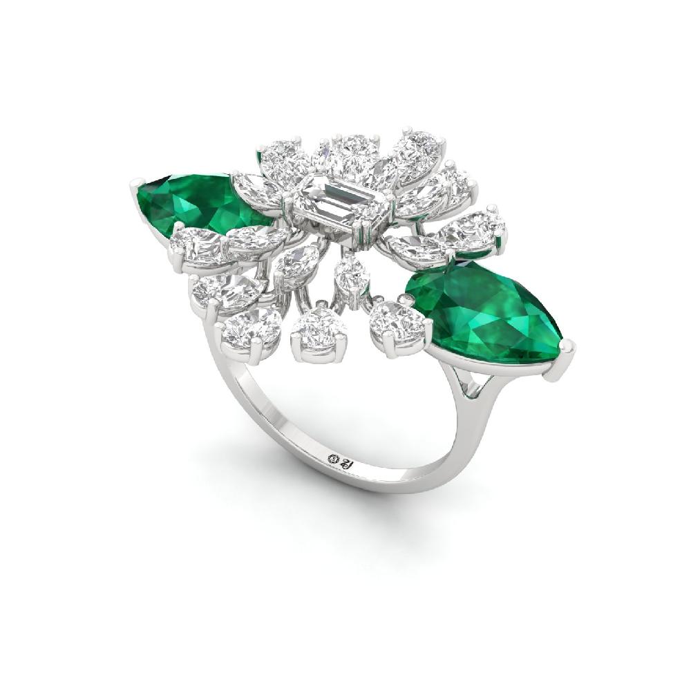  Lab Grown CVD Diamond & Emerald Cocktail Ring