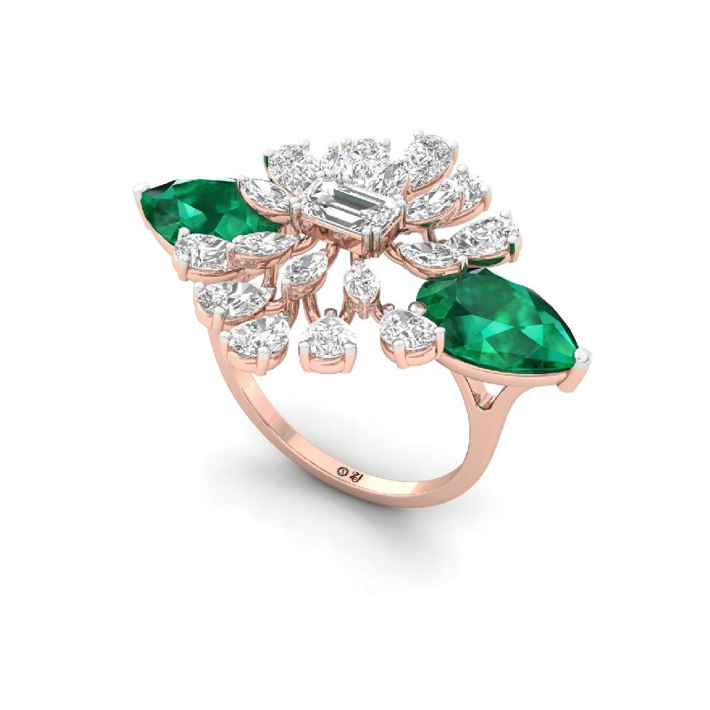  Lab Grown CVD Diamond & Emerald Cocktail Ring