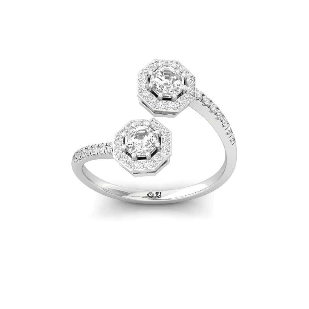 Twin Octagon Cut Lab Grown Diamond Ring Round Accents