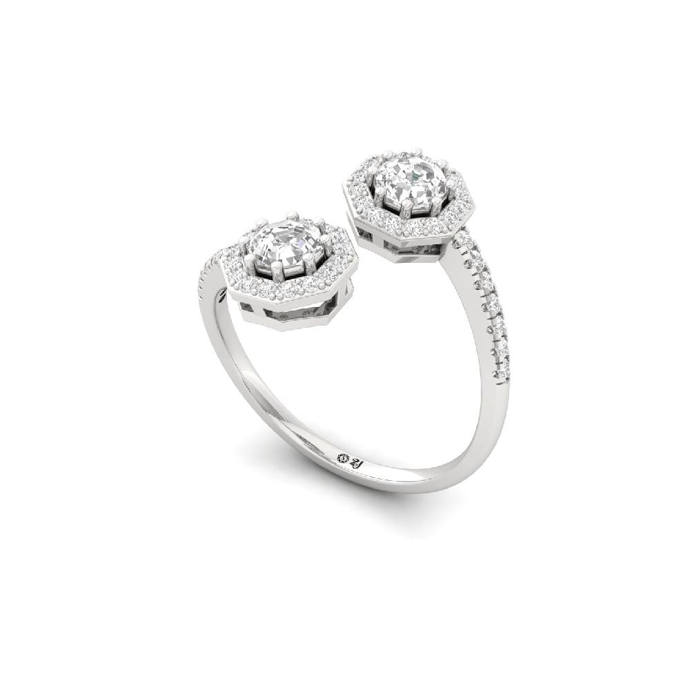 Twin Octagon Cut Lab Grown Diamond Ring Round Accents