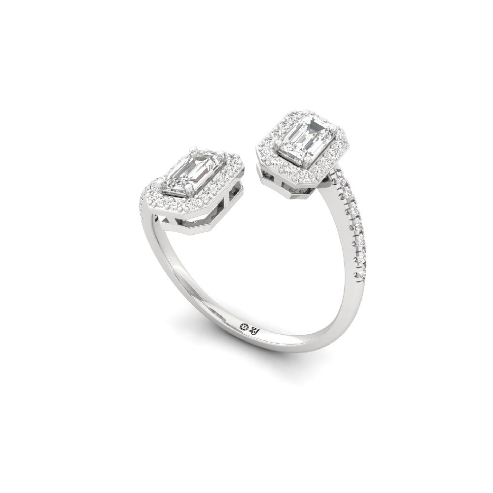 Twin Emerald Cut CVD Diamond Ring with Round Accents