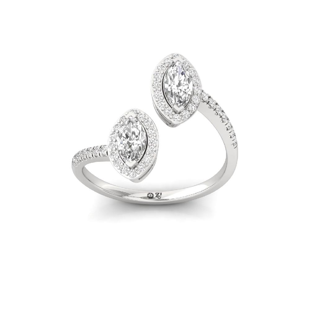 Twin Marquise Cut Lab Grown Diamond Ring with Round Accents