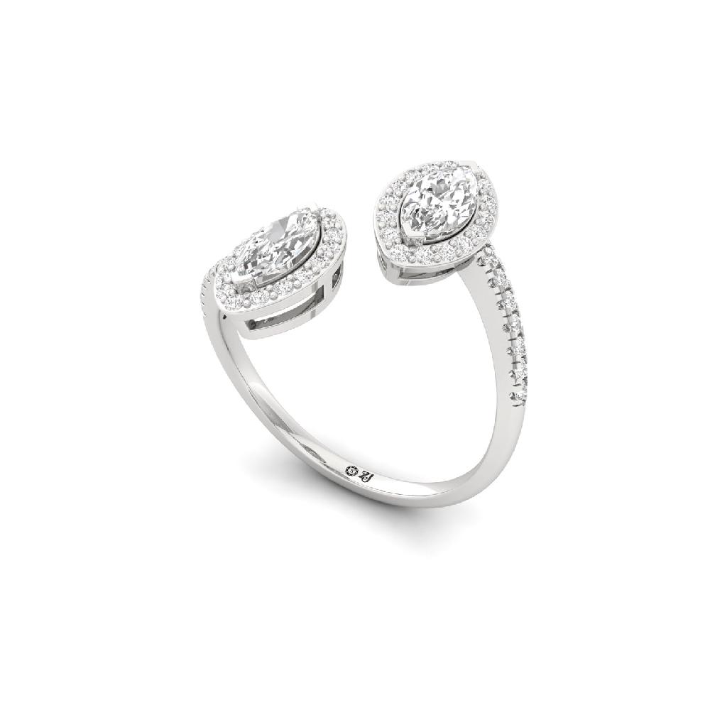 Twin Marquise Cut Lab Grown Diamond Ring with Round Accents