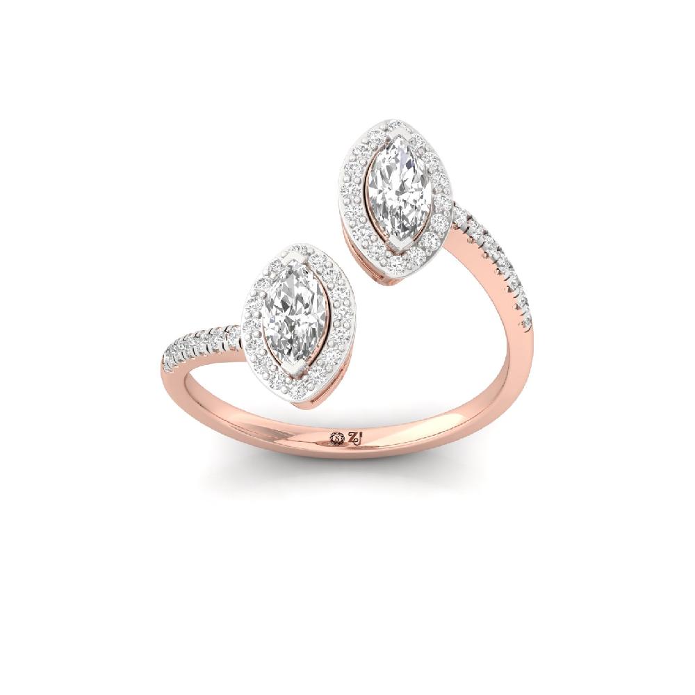 Twin Marquise Cut Lab Grown Diamond Ring with Round Accents