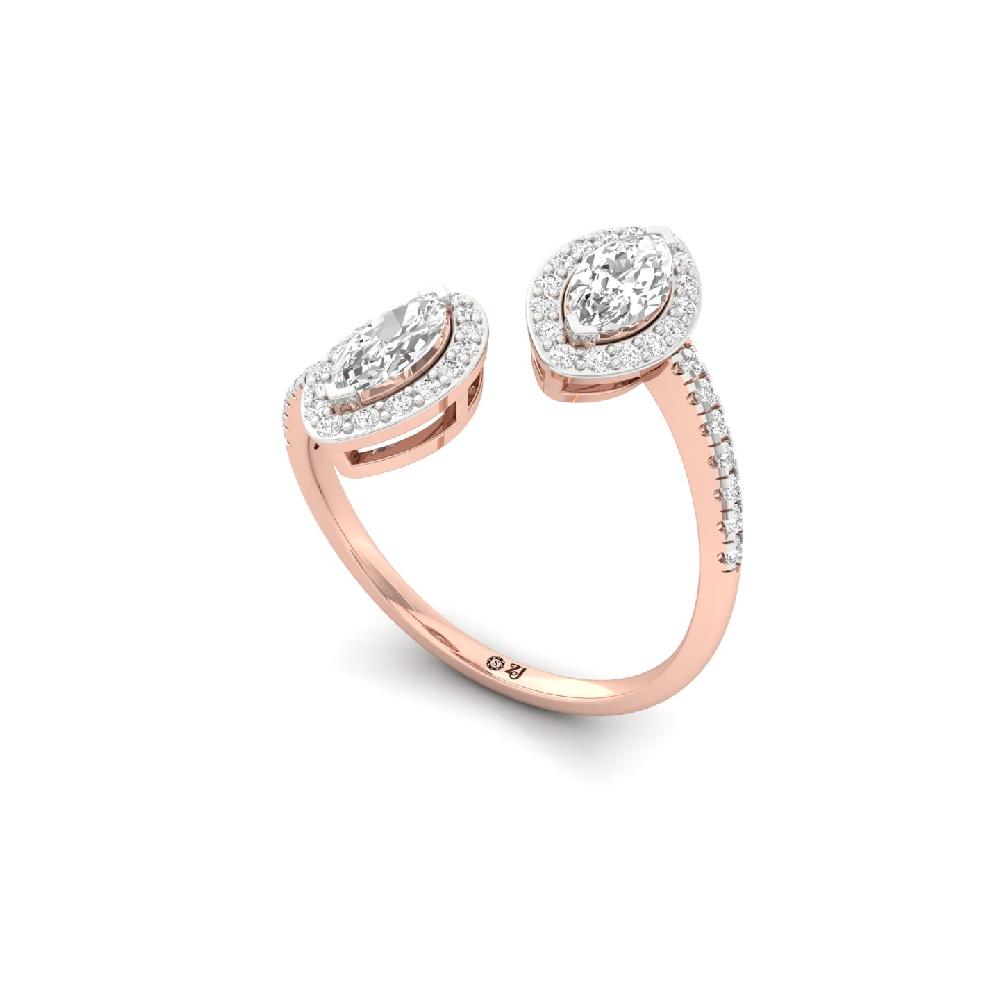 Twin Marquise Cut Lab Grown Diamond Ring with Round Accents