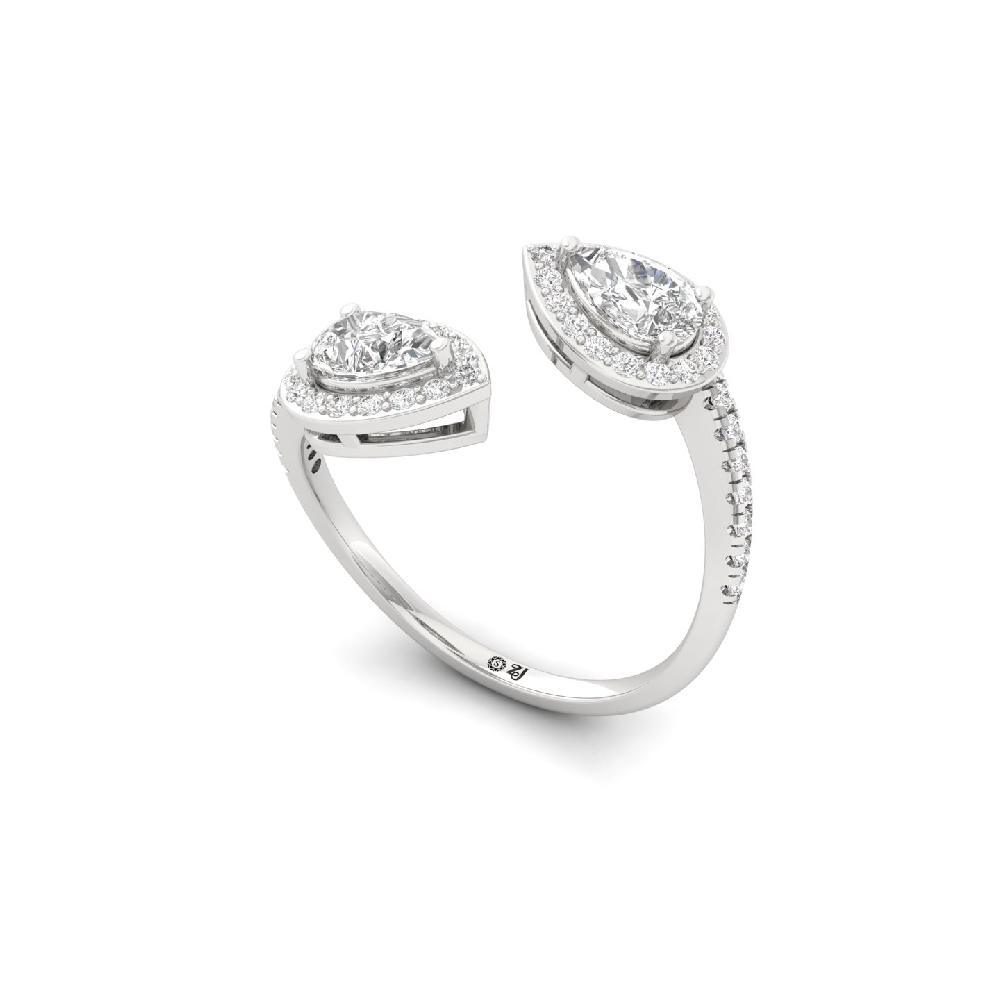 Twin Pear Cut CVD Diamond Ring with Round Accents