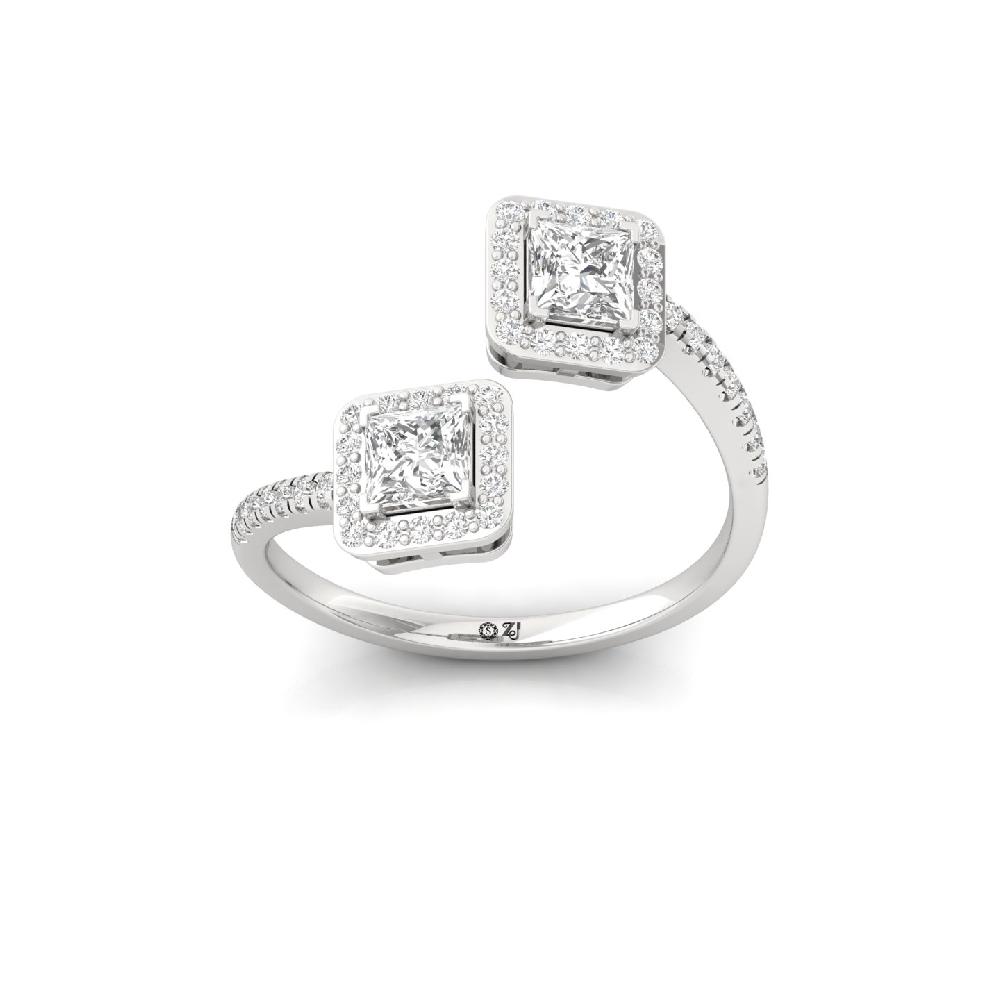 Princess Cut Twin Lab Grown Diamond Ring with Round Accents