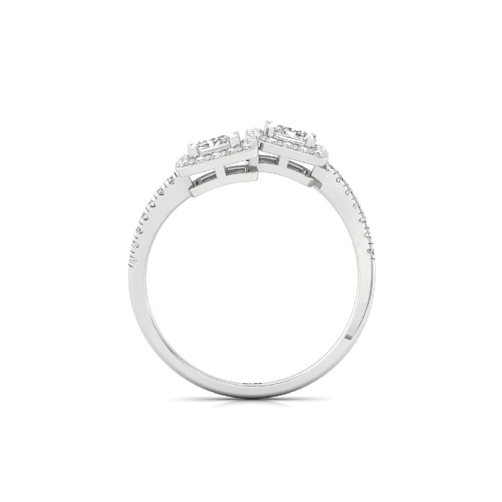 Princess Cut Twin Lab Grown Diamond Ring with Round Accents