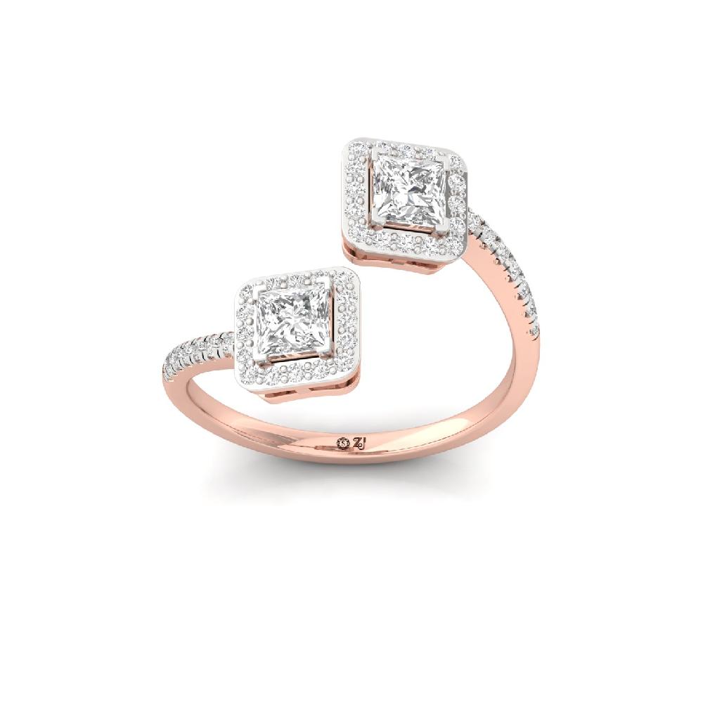 Princess Cut Twin Lab Grown Diamond Ring with Round Accents