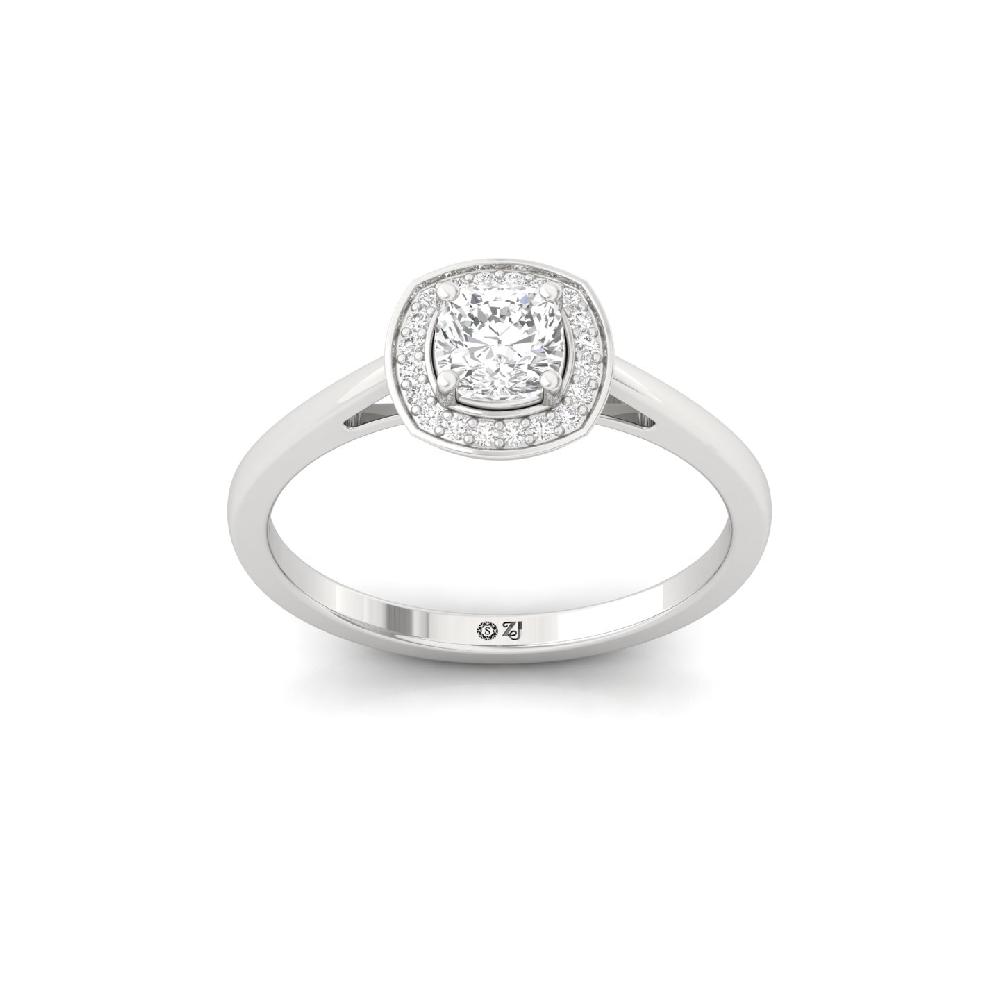 Cushion Elegance CVD Diamond Ring with Pave Halo