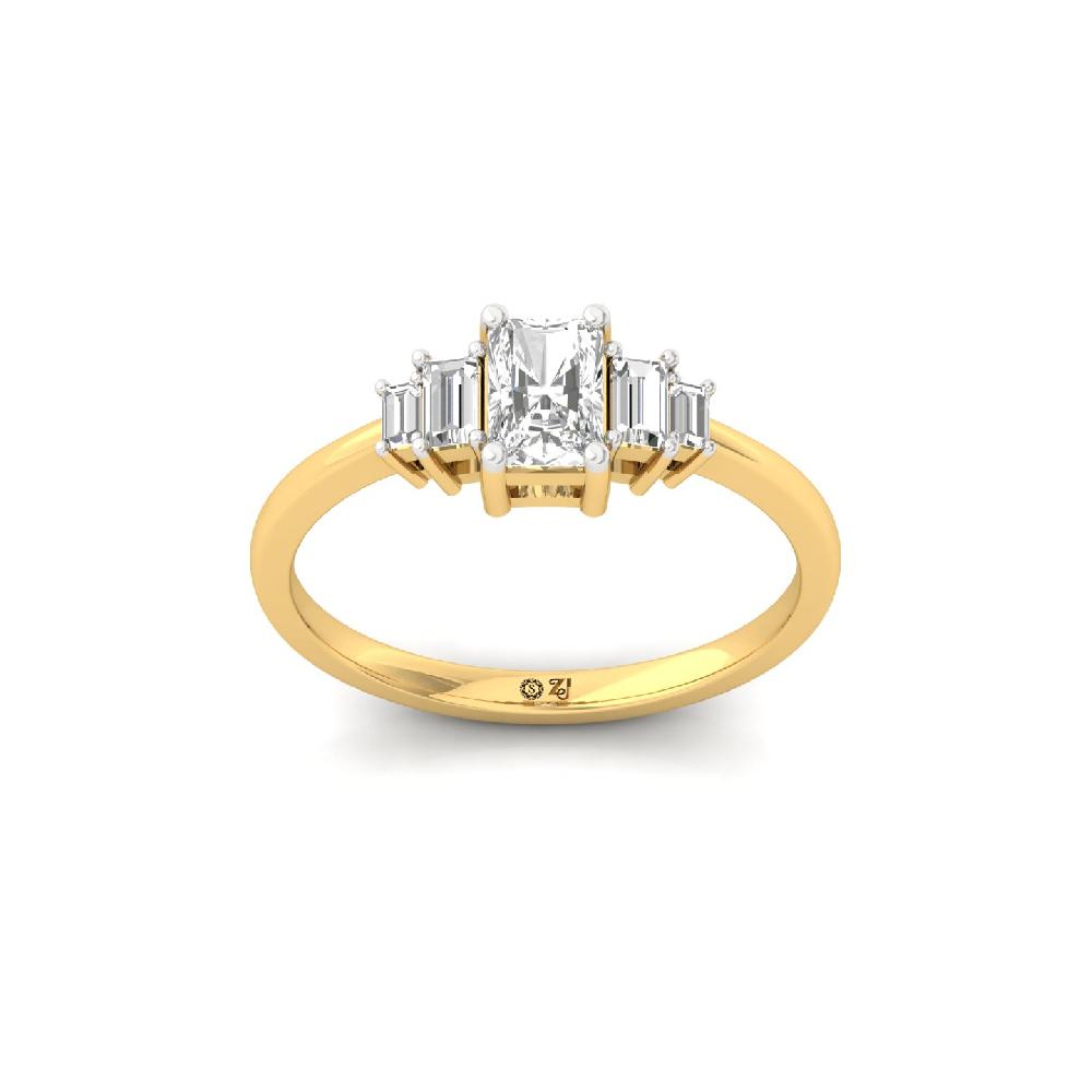 Radiant Elegance Ring with Center & Baguette Accents CVD Diamond Ring